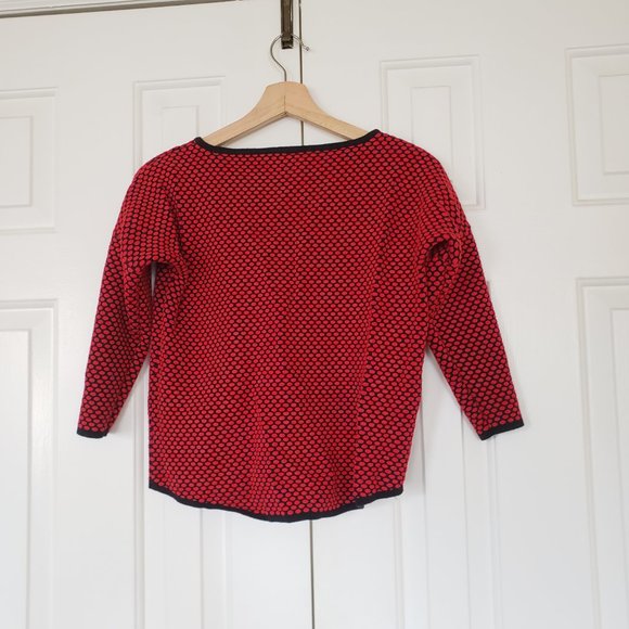 Express Crop 3/4 Sleeve Sweater! Red/Black Polka Dots - Sz M - Picture 7 of 10